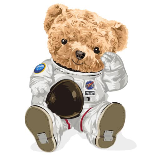 Der Contentbär als Astronaut auf Bären Mission auf der Suche nach dem besten Content
