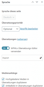 Übersicht der Sprachen einer Seite im WPML-Plugins